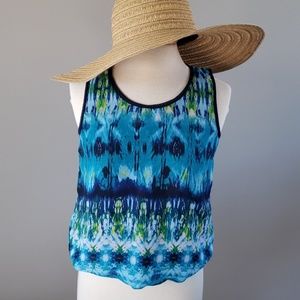 Silk bubble hem tank top with strappy back accent